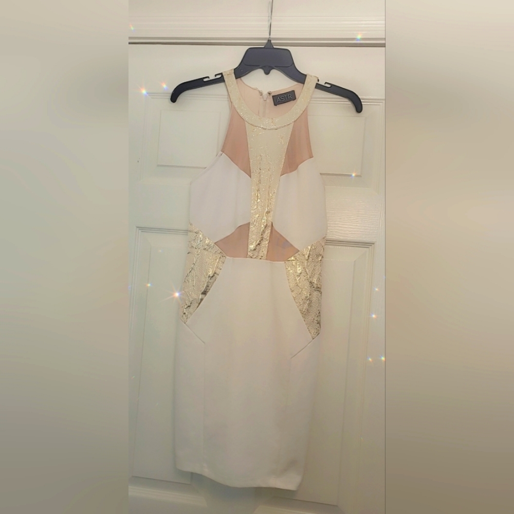 Astr white/rose gold bodycon dress